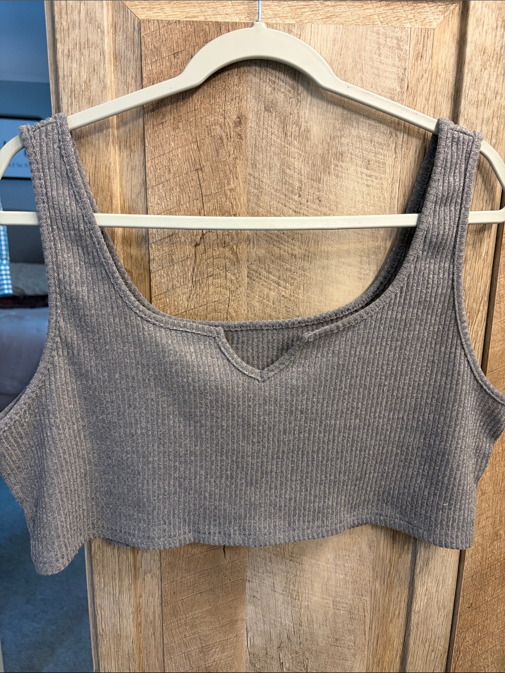 Ribbed Scoop Neck 3X Crop Tank Top Gray Brami layering